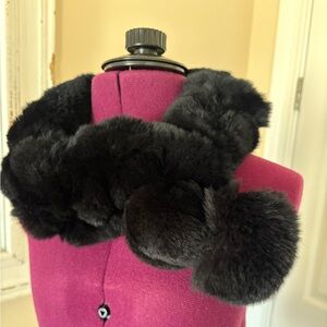 Genuine Fur Collar Wrap Scarf NWOT 24” Black